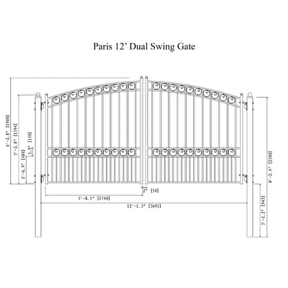 ALEKO - Steel Dual Swing Driveway Gate - PARIS Style - 12 x 6 Feet