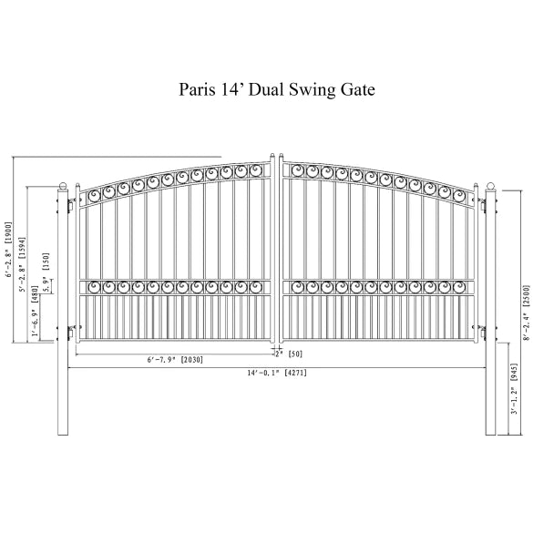 ALEKO - Steel Dual Swing Driveway Gate - PARIS Style - 14 x 6 Feet