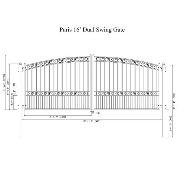 ALEKO - Steel Dual Swing Driveway Gate - PARIS Style - 16 x 6 Feet
