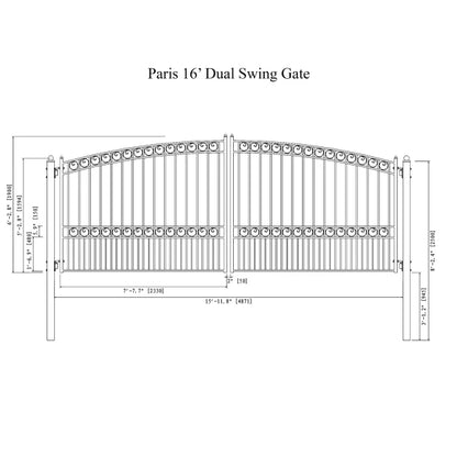 ALEKO - Steel Dual Swing Driveway Gate - PARIS Style - 16 x 6 Feet