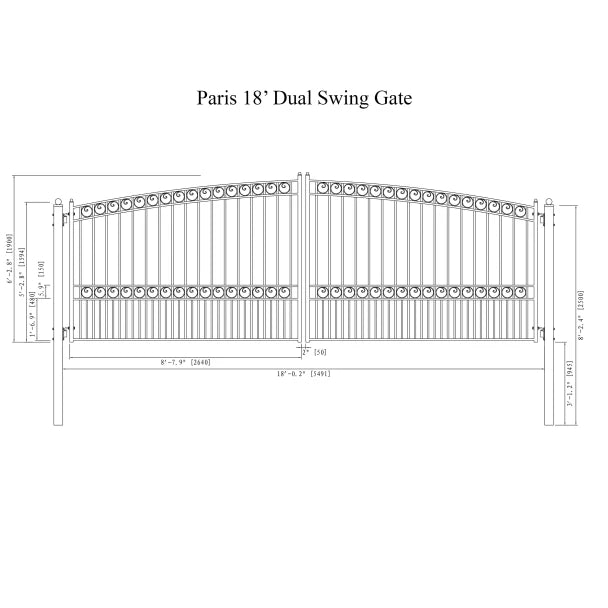 ALEKO - Steel Dual Swing Driveway Gate - PARIS Style - 18 x 6 Feet