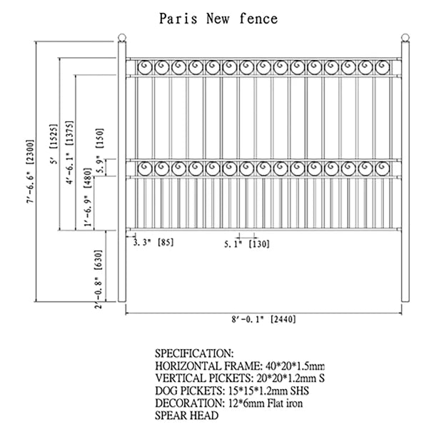 ALEKO - Steel Fence - PARIS Style - 8 x 5 Ft