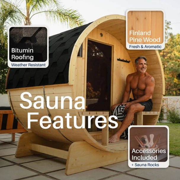 ALEKO - Anémona White Finland Pine Barrel Sauna with Front Porch Canopy - 2-4 Person