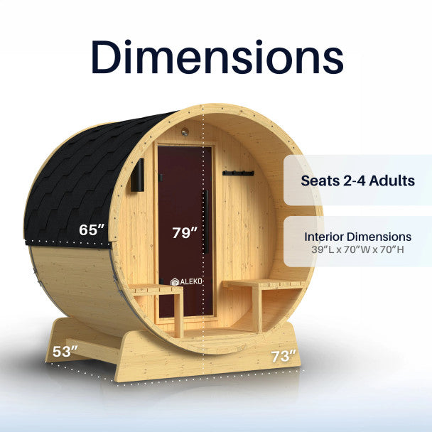 ALEKO - Anémona White Finland Pine Barrel Sauna with Front Porch Canopy - 2-4 Person