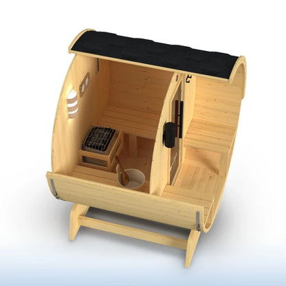 ALEKO - Anémona White Finland Pine Barrel Sauna with Front Porch Canopy - 2-4 Person
