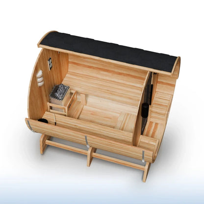 ALEKO - Liatris Rustic Cedar Barrel Sauna with Front Porch Canopy - 5-6 Person