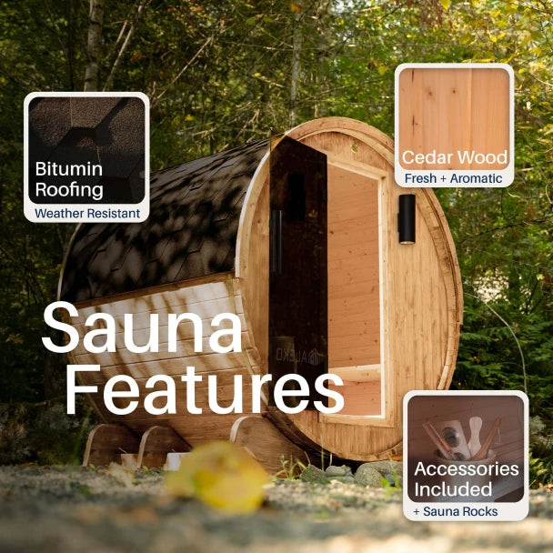 ALEKO - Liatris Red Cedar Barrel Sauna with Panoramic Window - 6-8 Person